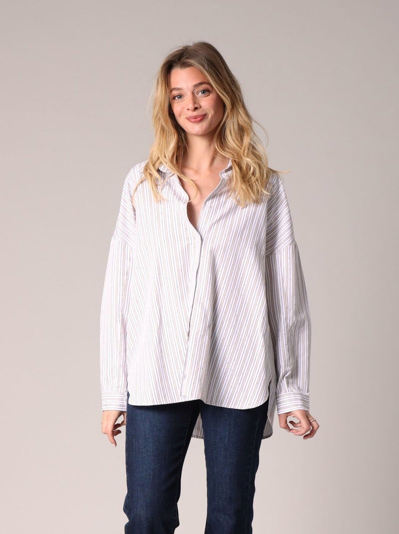 Chemise ample à rayures rehaussée de strass 'Deeluxe' Beige - Kiabi