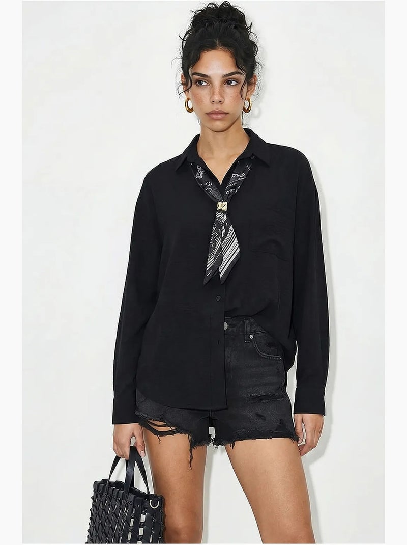 Chemise ample boutonnée avec poche lucci Noir - Kiabi