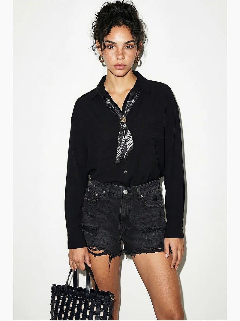 Chemise ample boutonnée avec poche lucci Noir - Kiabi