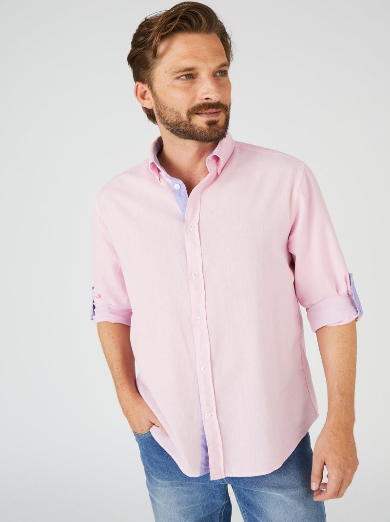 Chemise ample coton/lin, manches longues - Damart Rose - Kiabi