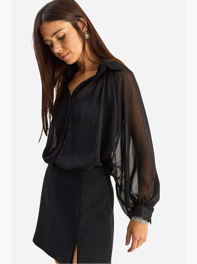 Chemise ample en chiffon de coton lucci Noir - Kiabi