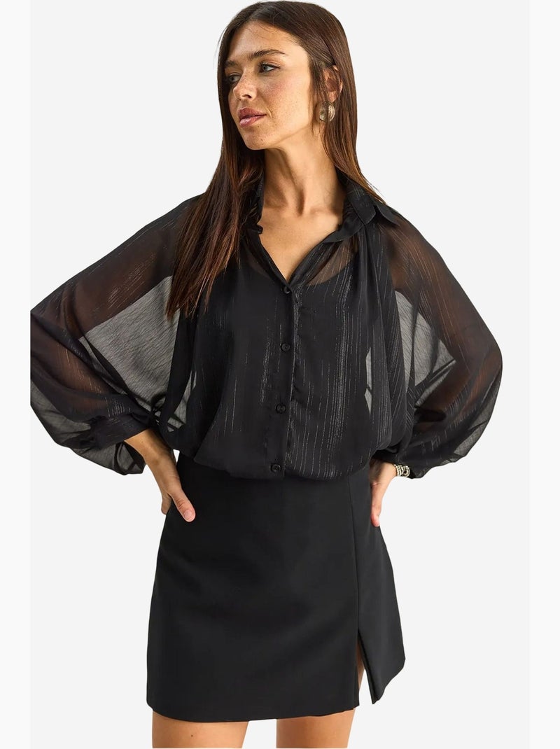 Chemise ample en chiffon de coton lucci Noir - Kiabi