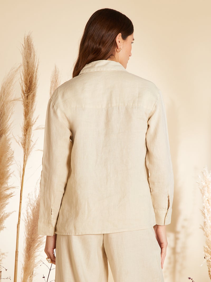 Chemise ample en lin à manches longues Beige - Kiabi