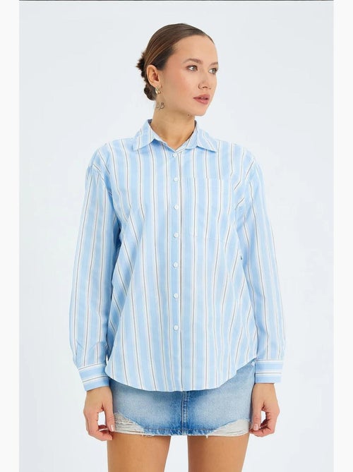 Chemise ample en popeline rayée avec fermeture à boutons mixray - Kiabi Chemise ample en popeline rayée avec fermeture à boutons mixray - Kiabi