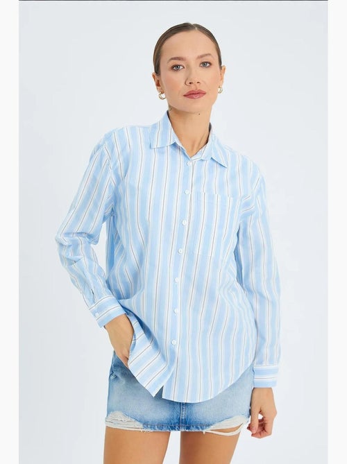 Chemise ample en popeline rayée avec fermeture à boutons mixray - Kiabi Chemise ample en popeline rayée avec fermeture à boutons mixray - Kiabi