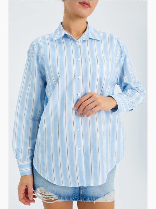 Chemise ample en popeline rayée avec fermeture à boutons mixray - Kiabi Chemise ample en popeline rayée avec fermeture à boutons mixray - Kiabi