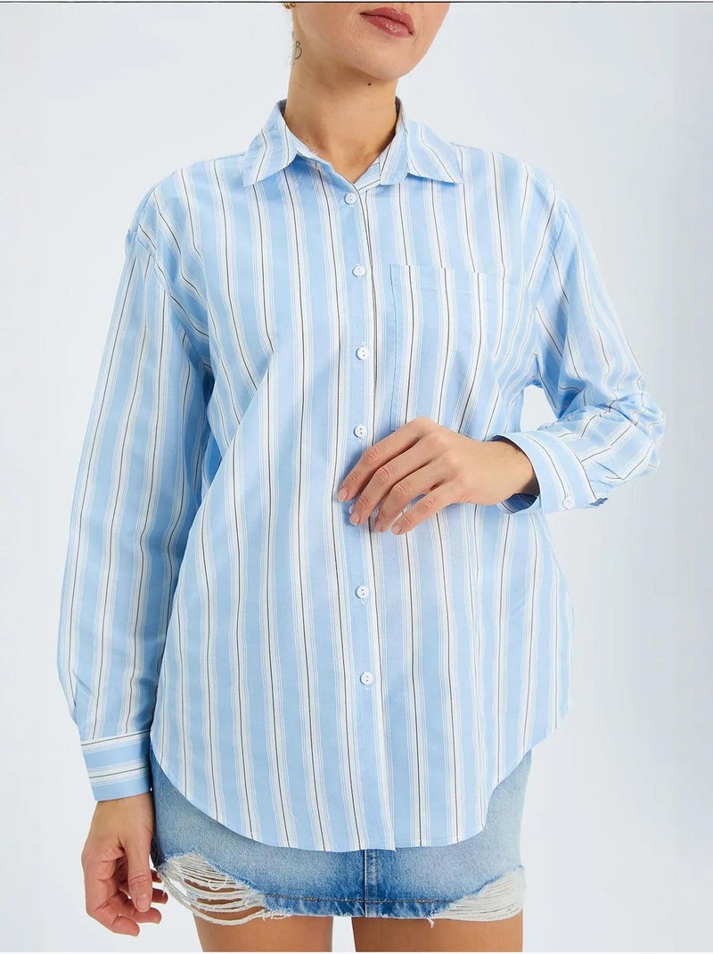 Chemise ample en popeline rayée avec fermeture à boutons mixray Bleu clair - Kiabi