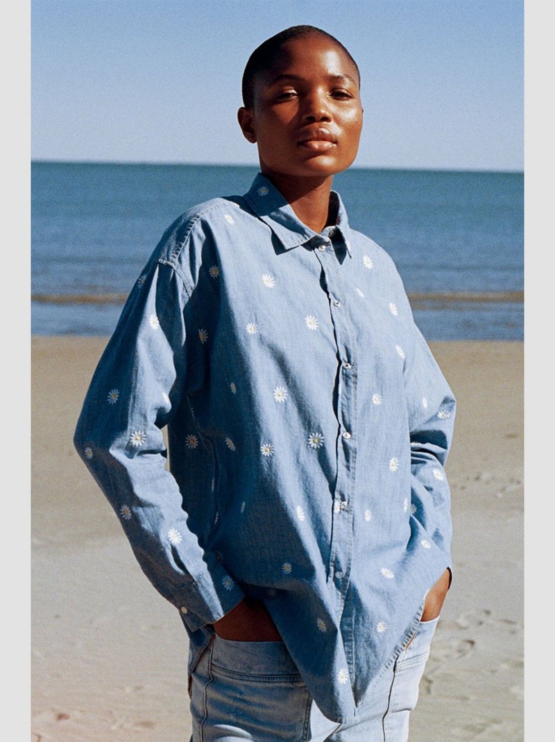 Chemise AUBEPIN 'Le Temps Des Cerises' Bleu - Kiabi