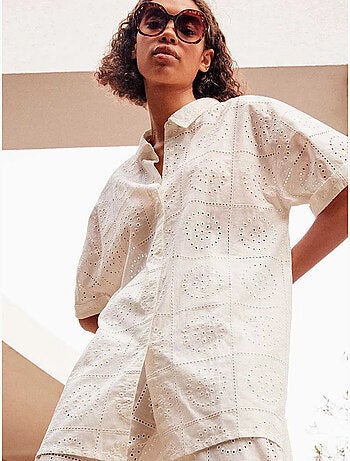 Chemise avec boutons et détails ajourés 100% coton