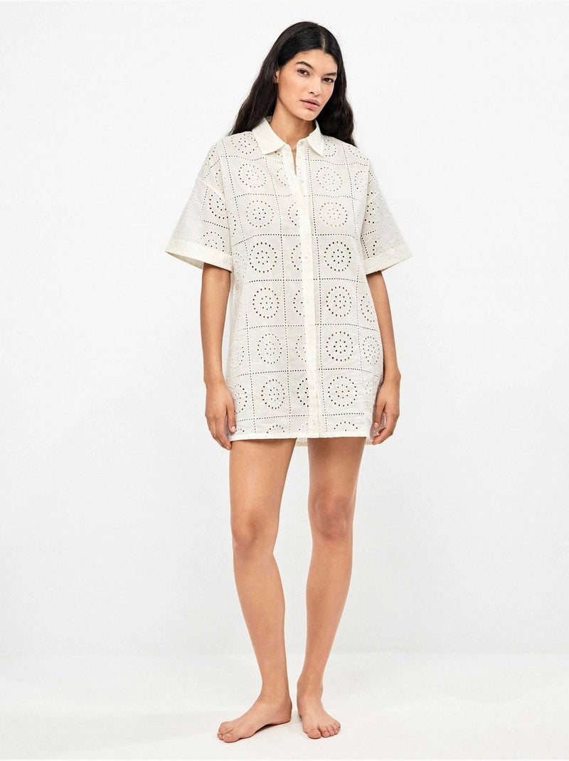 Chemise avec boutons et détails ajourés 100% coton Ecru - Kiabi