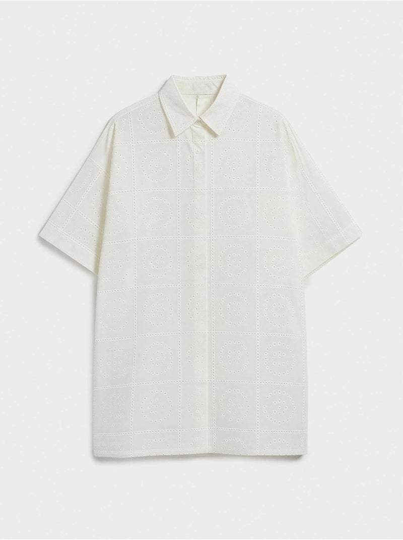 Chemise avec boutons et détails ajourés 100% coton Ecru - Kiabi