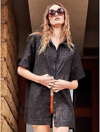 Chemise avec boutons et détails ajourés 100% coton