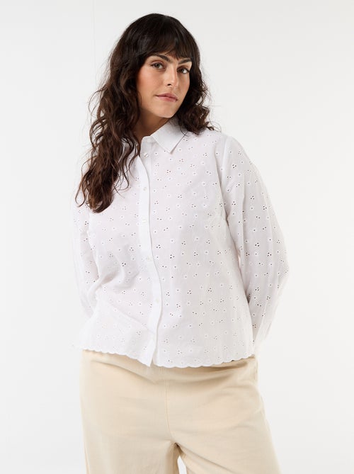 Chemise avec broderie anglaise et détails ondulés - Kiabi