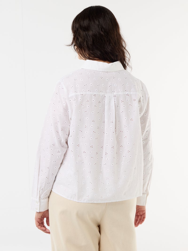 Chemise avec broderie anglaise et détails ondulés Blanc - Kiabi