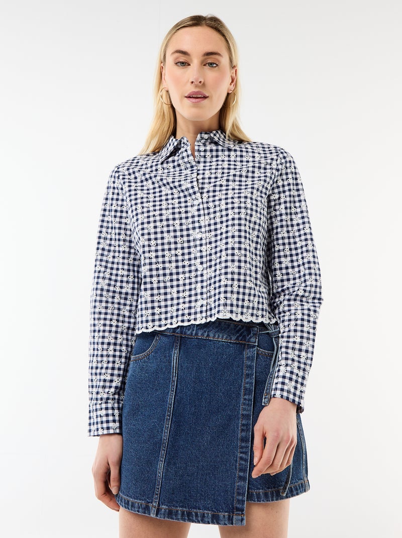 Chemise avec broderies all over Bleu - Kiabi