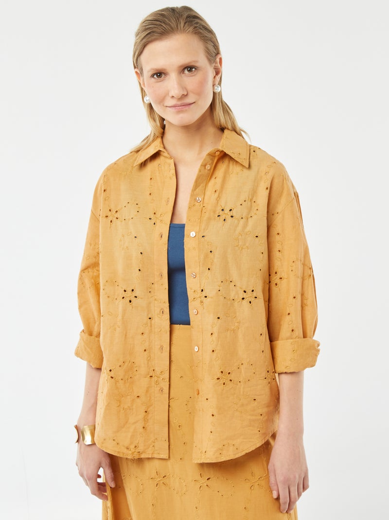 Chemise avec broderies anglaises BEIGE - Kiabi