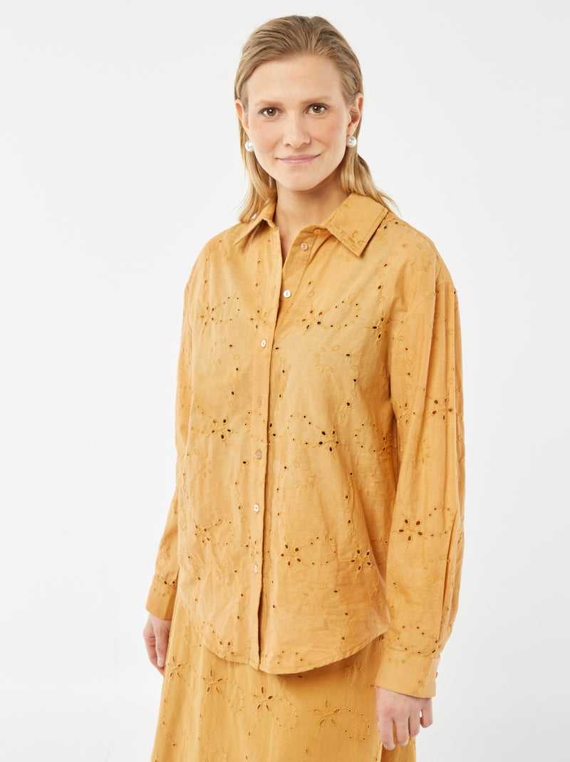 Chemise avec broderies anglaises BEIGE - Kiabi