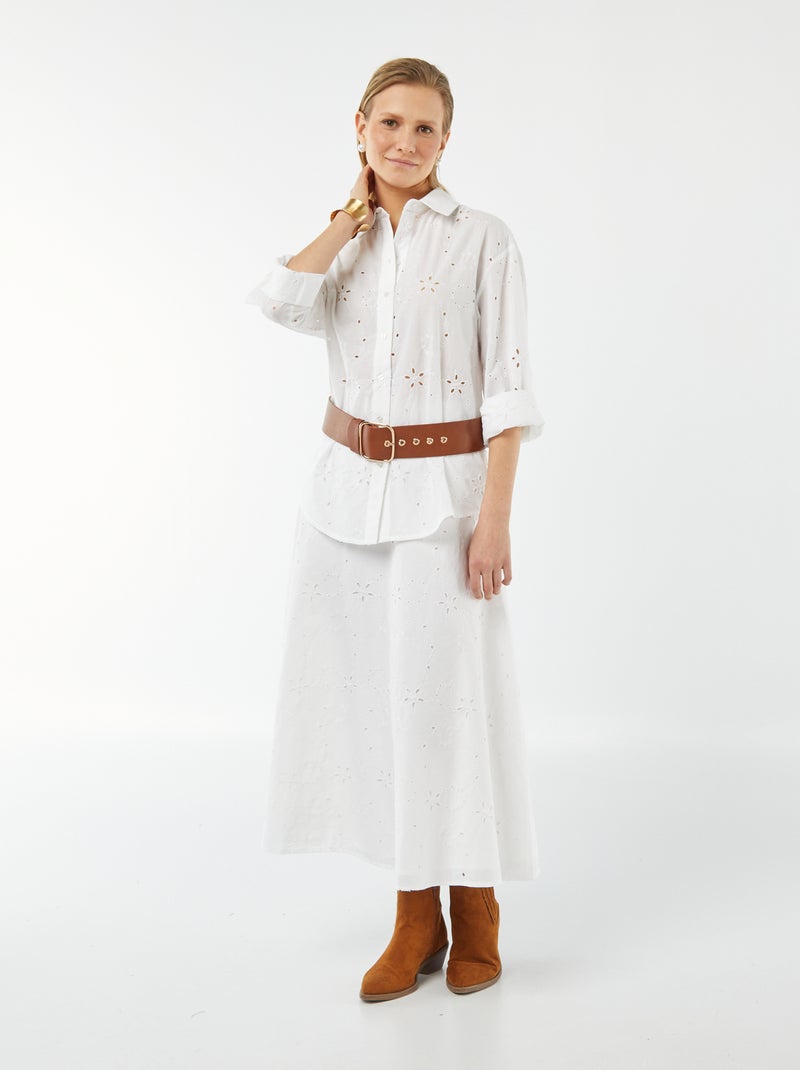 Chemise avec broderies anglaises blanc - Kiabi