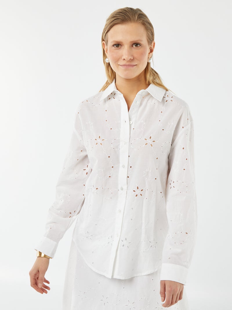 Chemise avec broderies anglaises blanc - Kiabi