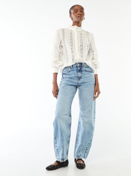 Chemise avec broderies anglaises et volants au col - Kiabi