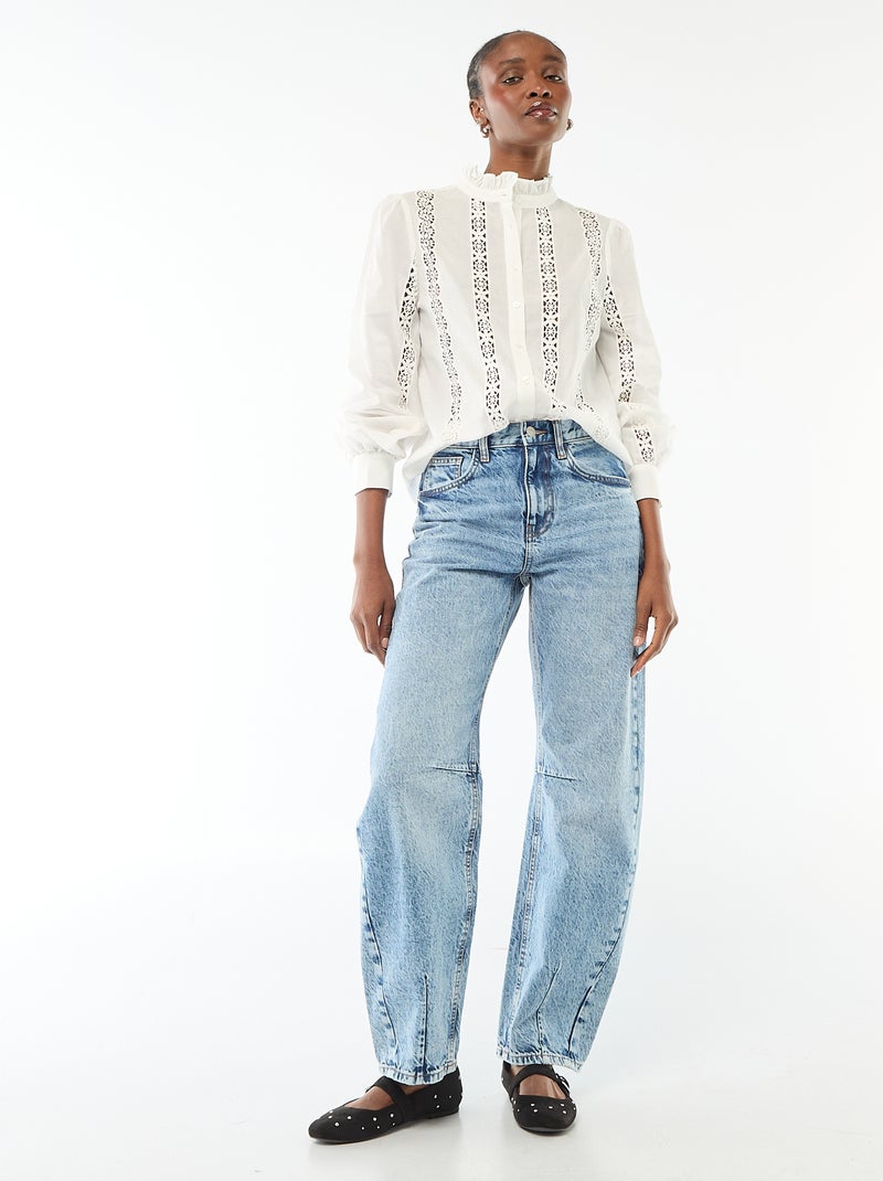 Chemise avec broderies anglaises et volants au col Blanc - Kiabi