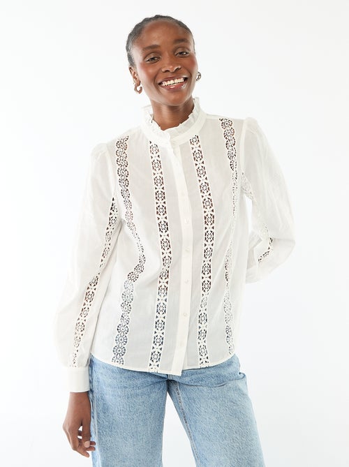 Chemise avec broderies anglaises et volants au col - Kiabi