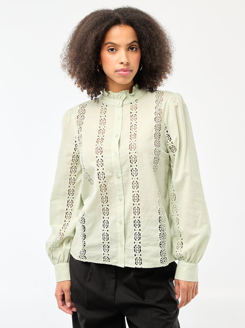 Chemise avec broderies anglaises et volants au col Vert - Kiabi
