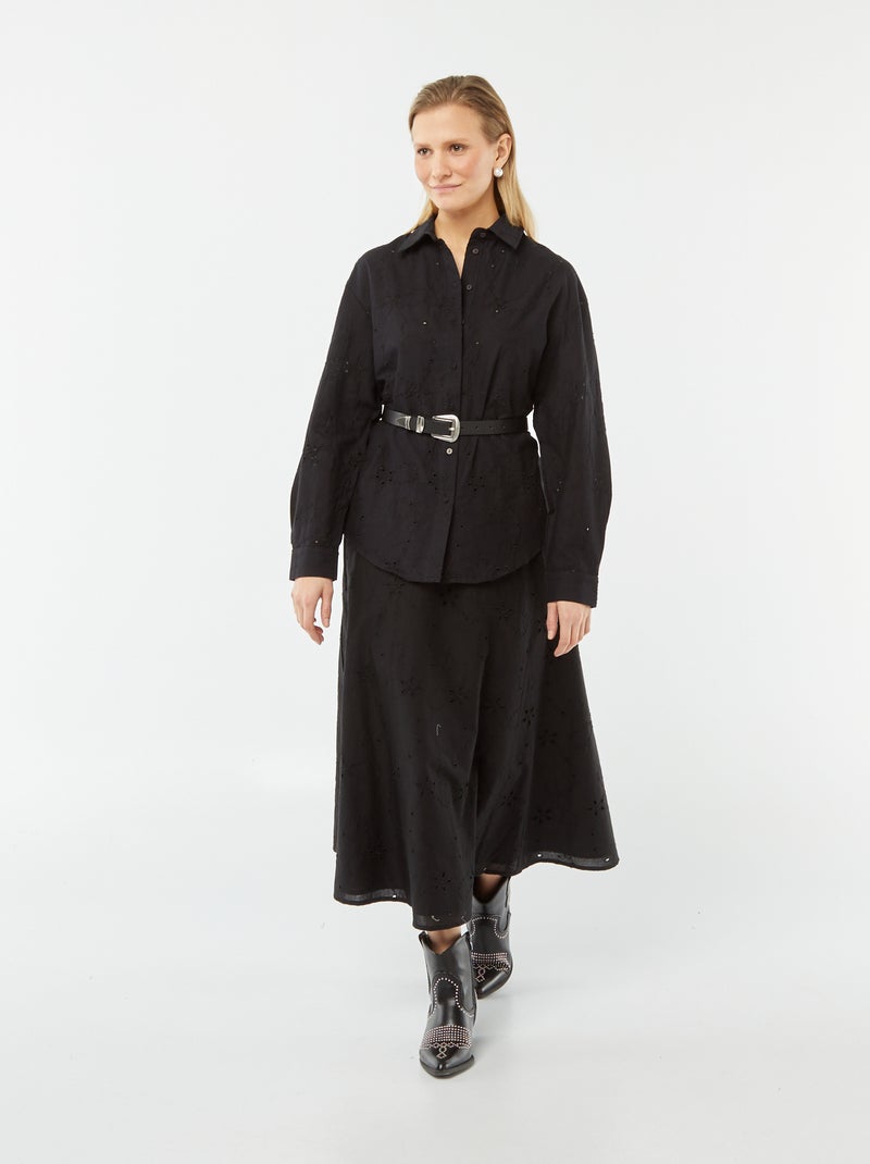 Chemise avec broderies anglaises noir - Kiabi