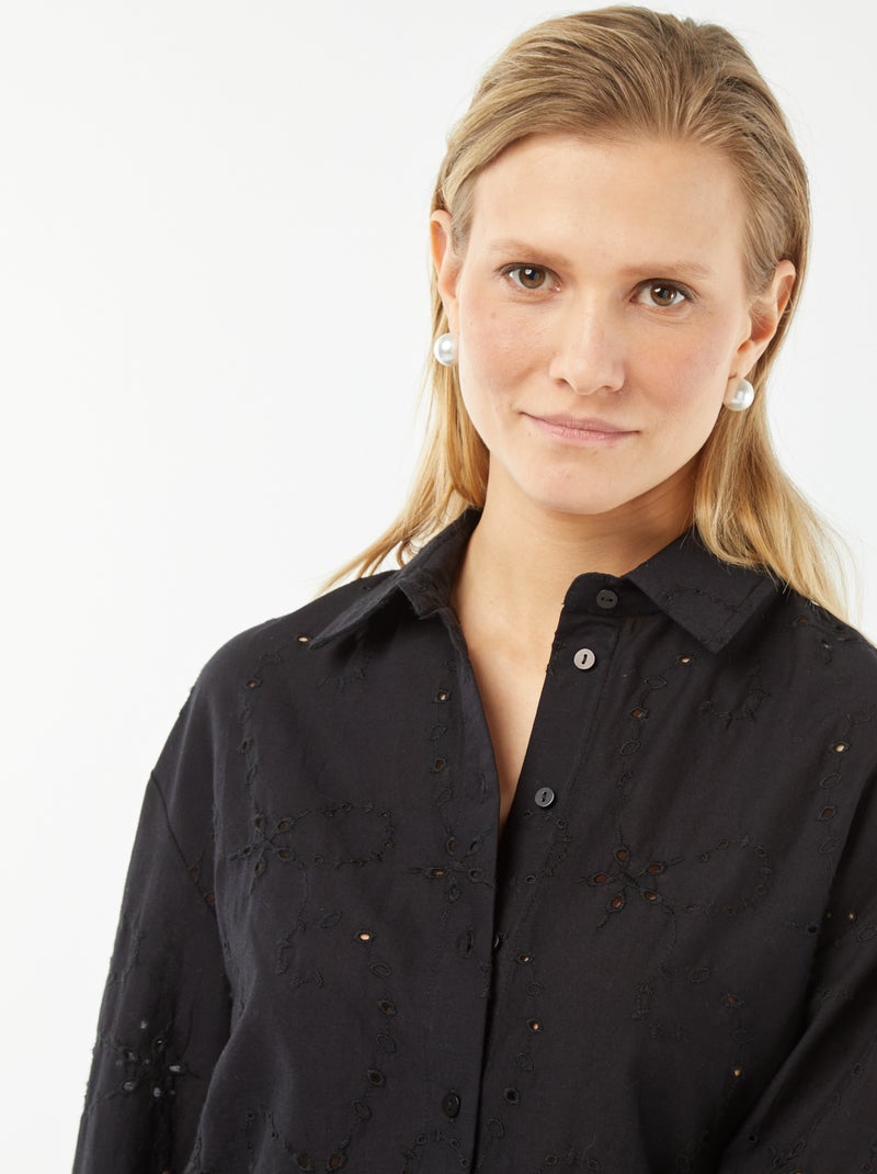 Chemise avec broderies anglaises noir - Kiabi