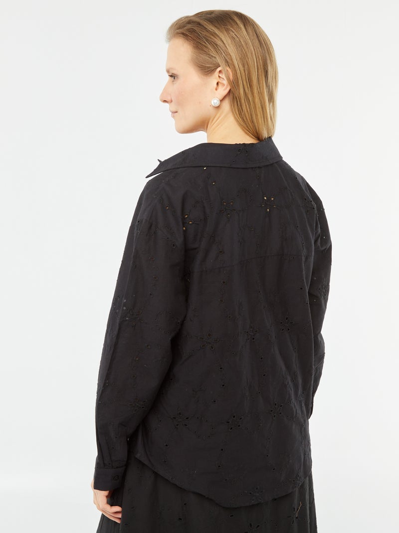 Chemise avec broderies anglaises noir - Kiabi