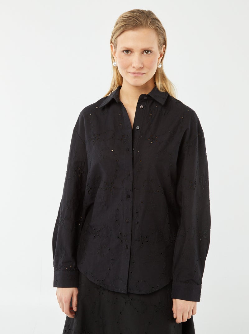 Chemise avec broderies anglaises noir - Kiabi