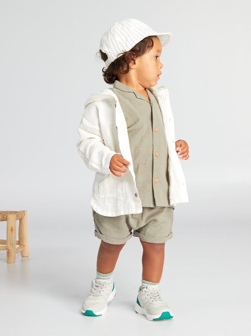 Chemise avec capuche en lin et coton blanc - Kiabi