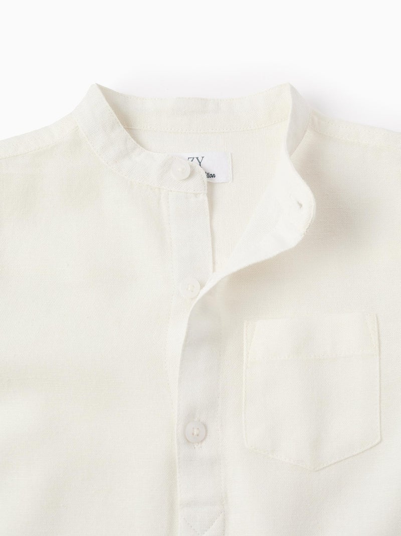 Chemise avec Col Mao et Passants Blanc - Kiabi