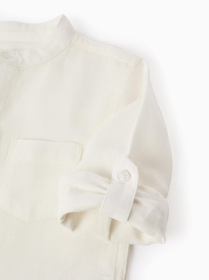 Chemise avec Col Mao et Passants Blanc - Kiabi