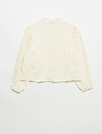 Chemise avec col volanté et broderies