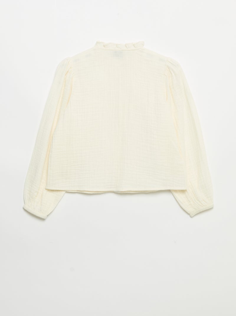 Chemise avec col volanté et broderies Beige - Kiabi