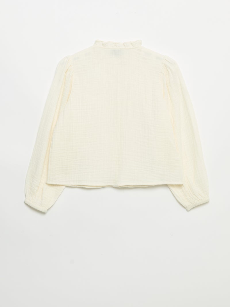 Chemise avec col volanté et broderies Beige - Kiabi