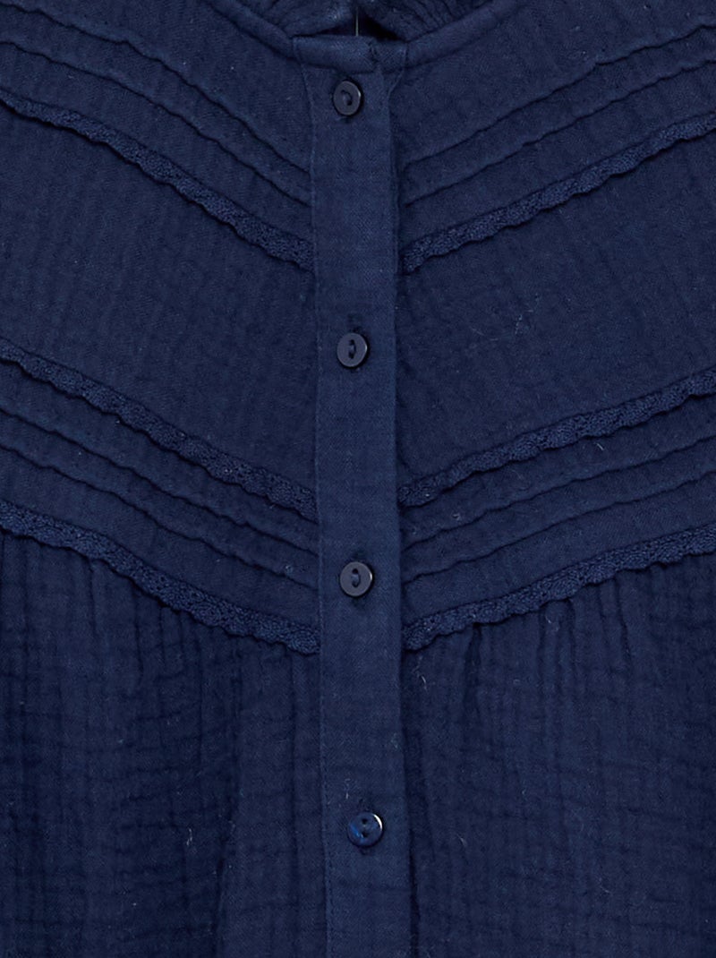 Chemise avec col volanté et broderies Noir - Kiabi