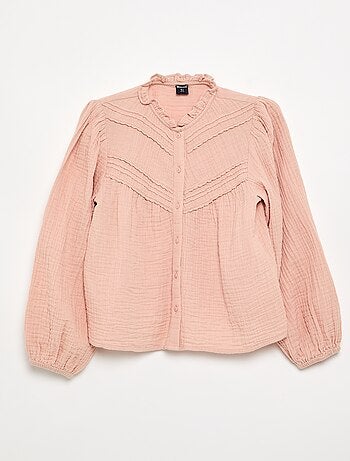 Chemise avec col volanté et broderies