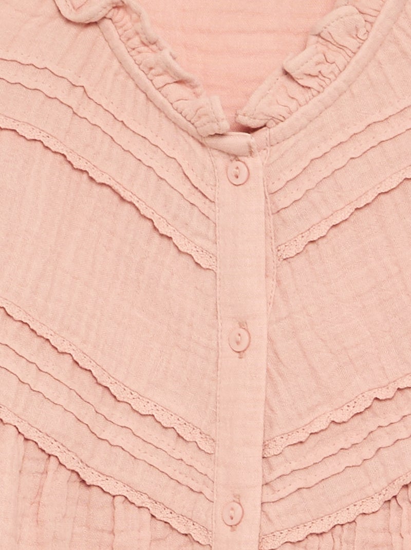 Chemise avec col volanté et broderies Rose - Kiabi