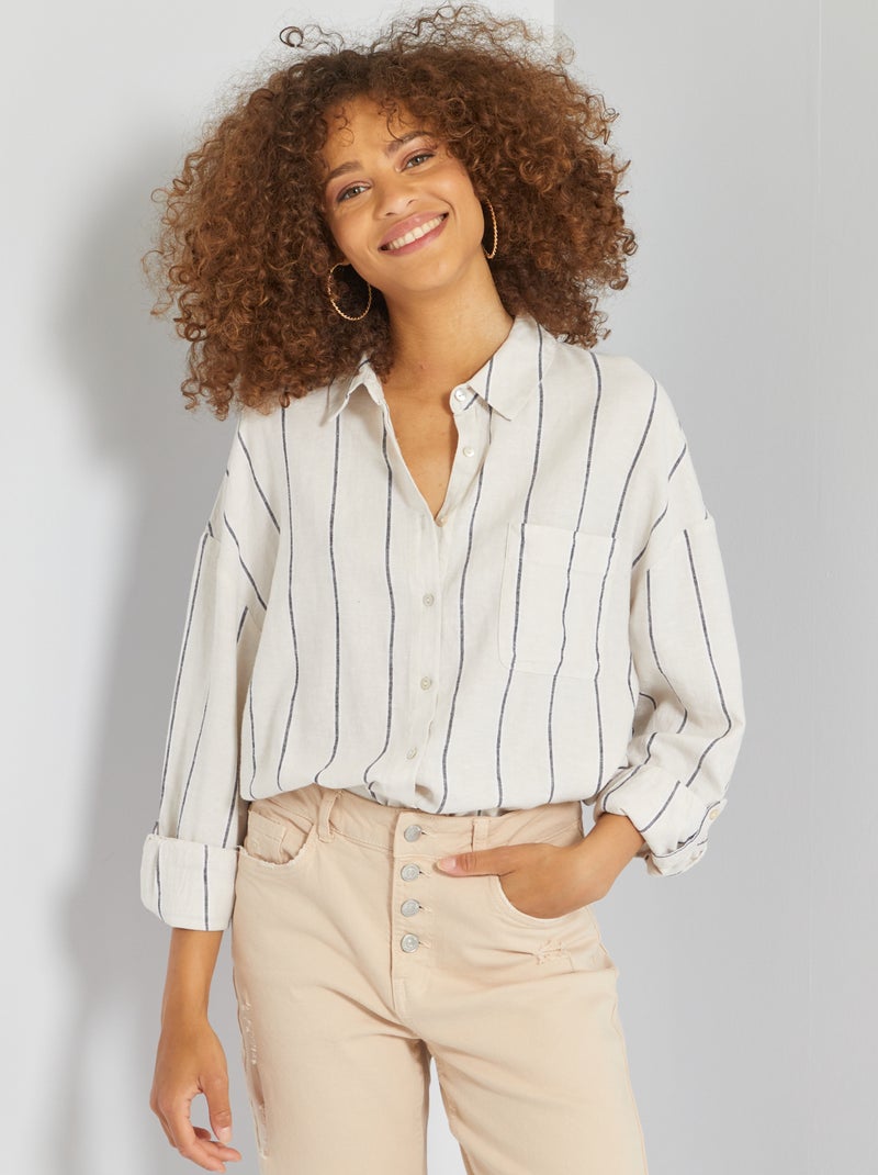 Chemise avec lin Beige rayures - Kiabi
