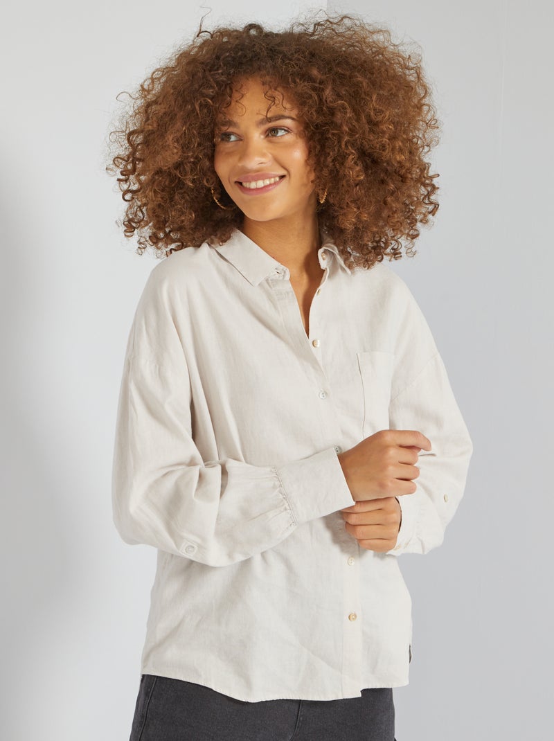 Chemise avec lin Beige - Kiabi