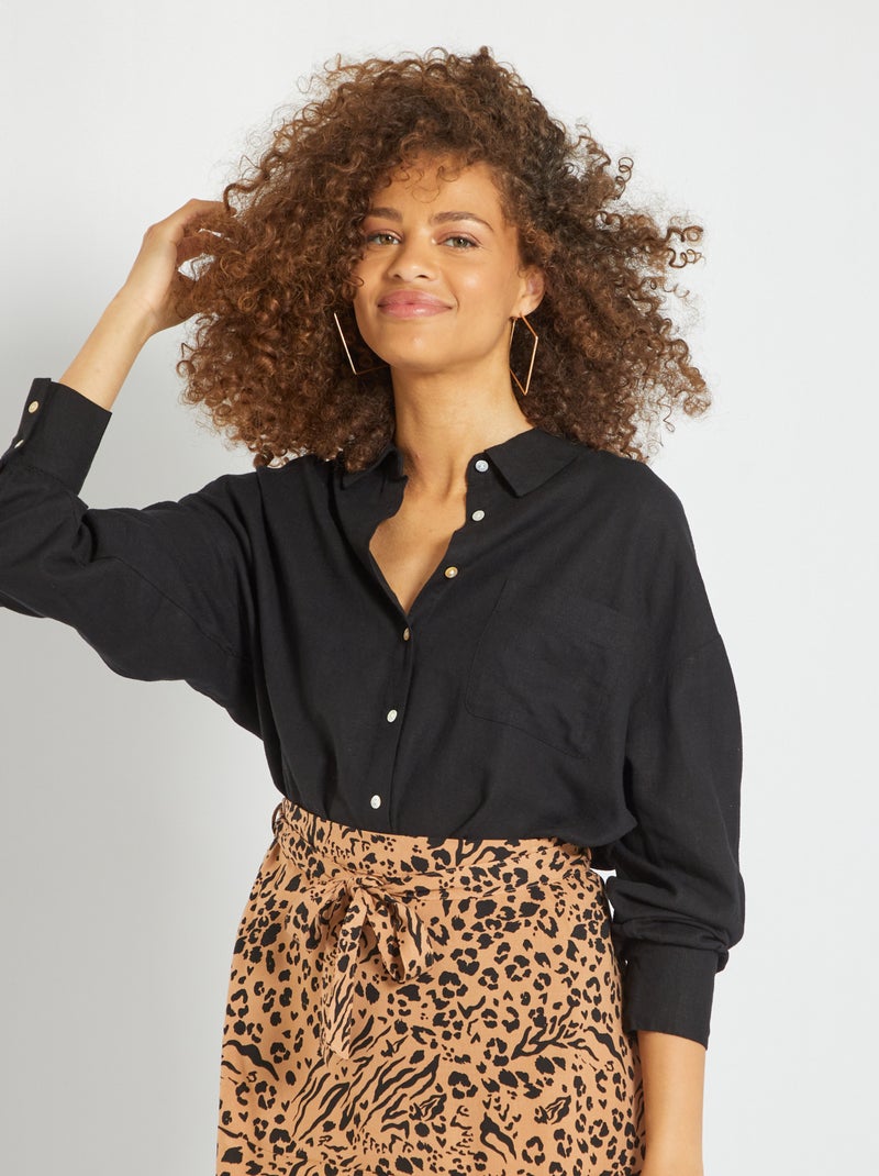 Chemise avec lin Noir - Kiabi