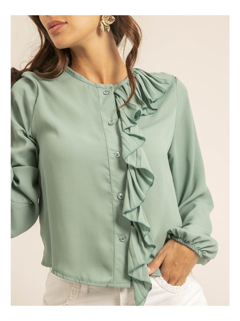 Chemise avec volant ODILE Vert pistache - Kiabi
