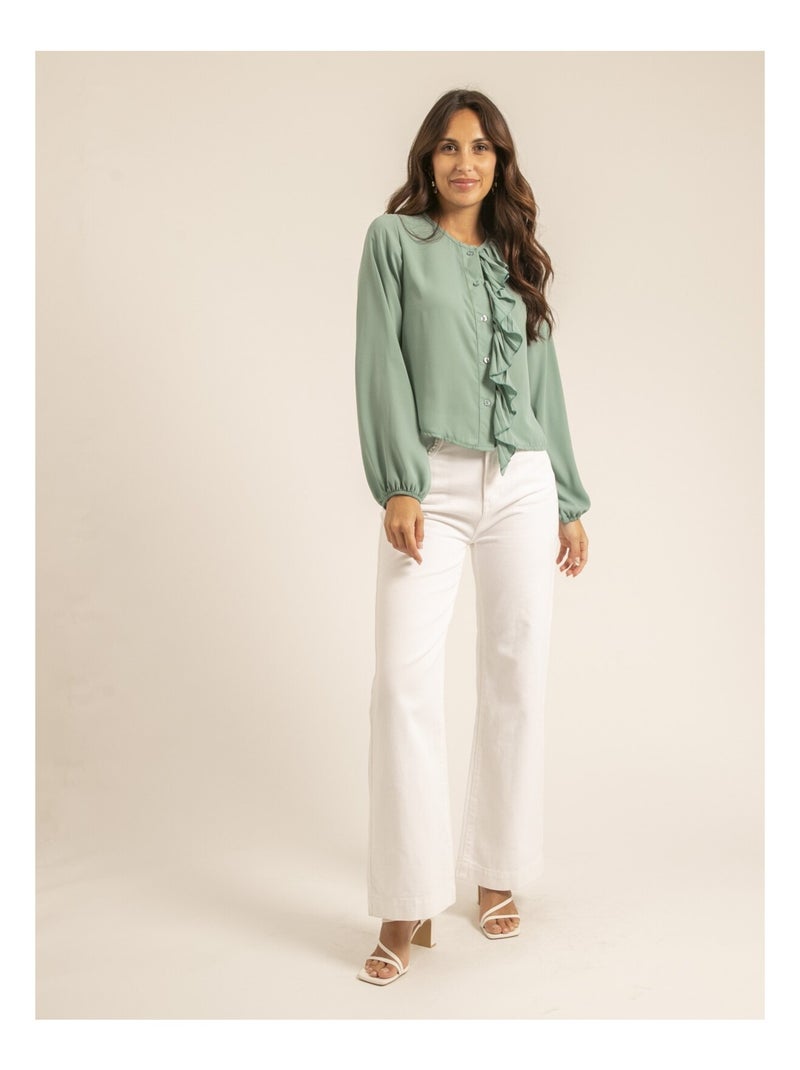 Chemise avec volant ODILE Vert pistache - Kiabi