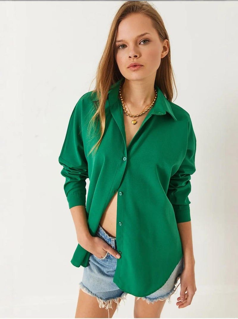 Chemise basique à manches longues et fermeture boutonnée bianco lucci Vert émeraude - Kiabi