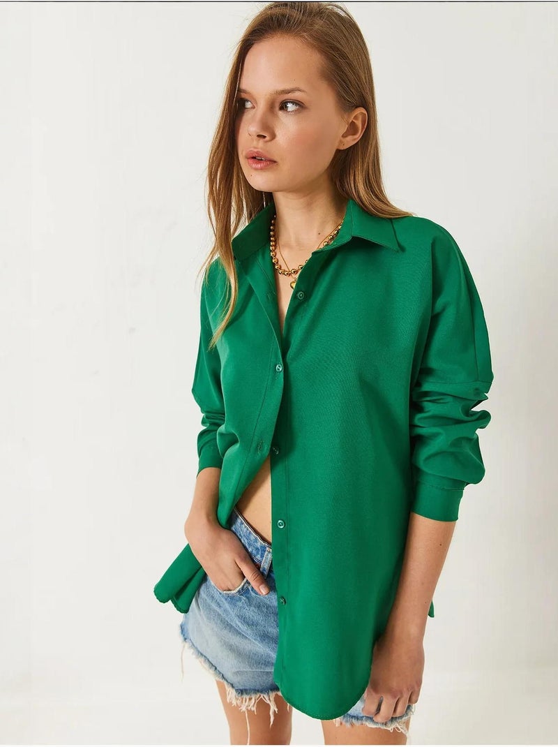 Chemise basique à manches longues et fermeture boutonnée bianco lucci Vert émeraude - Kiabi