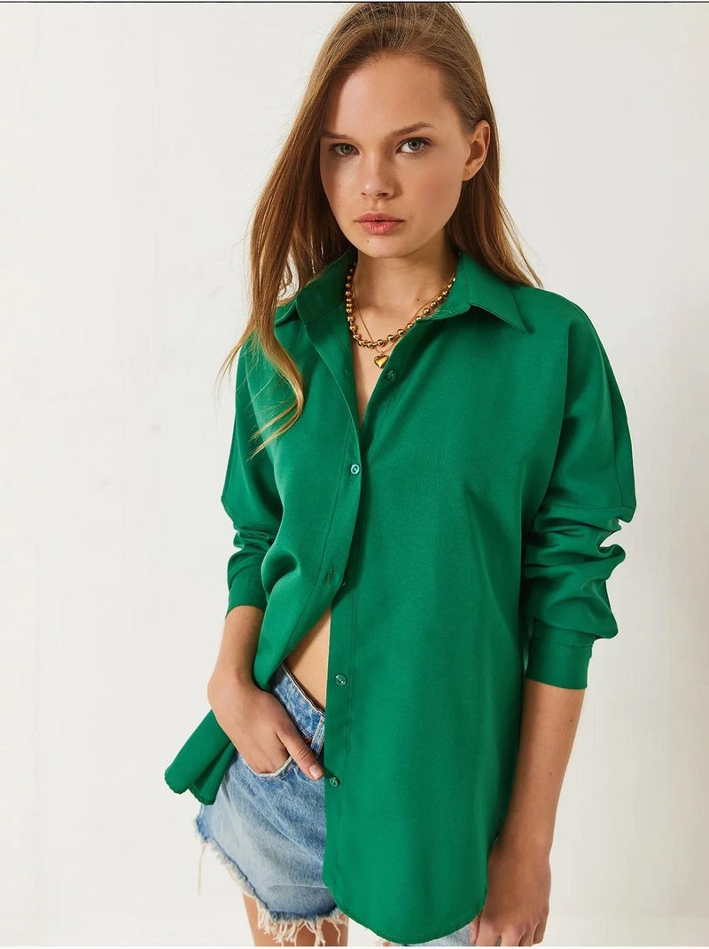Chemise basique à manches longues et fermeture boutonnée bianco lucci Vert émeraude - Kiabi
