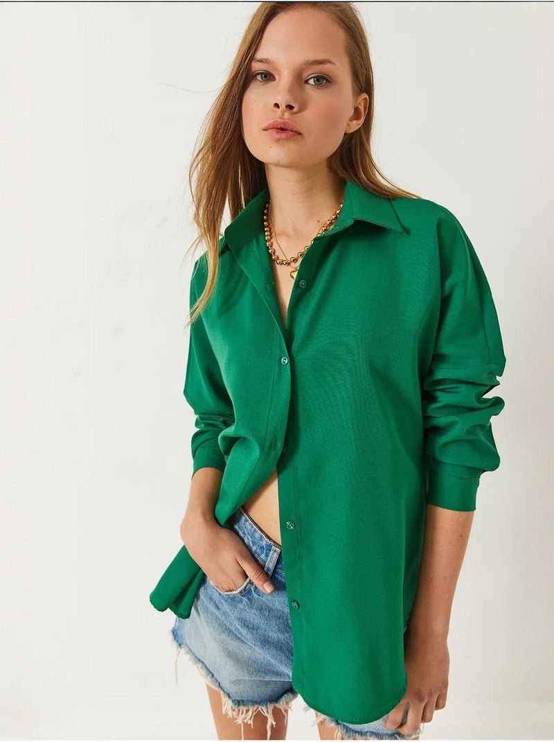 Chemise basique à manches longues et fermeture boutonnée bianco lucci Vert émeraude - Kiabi