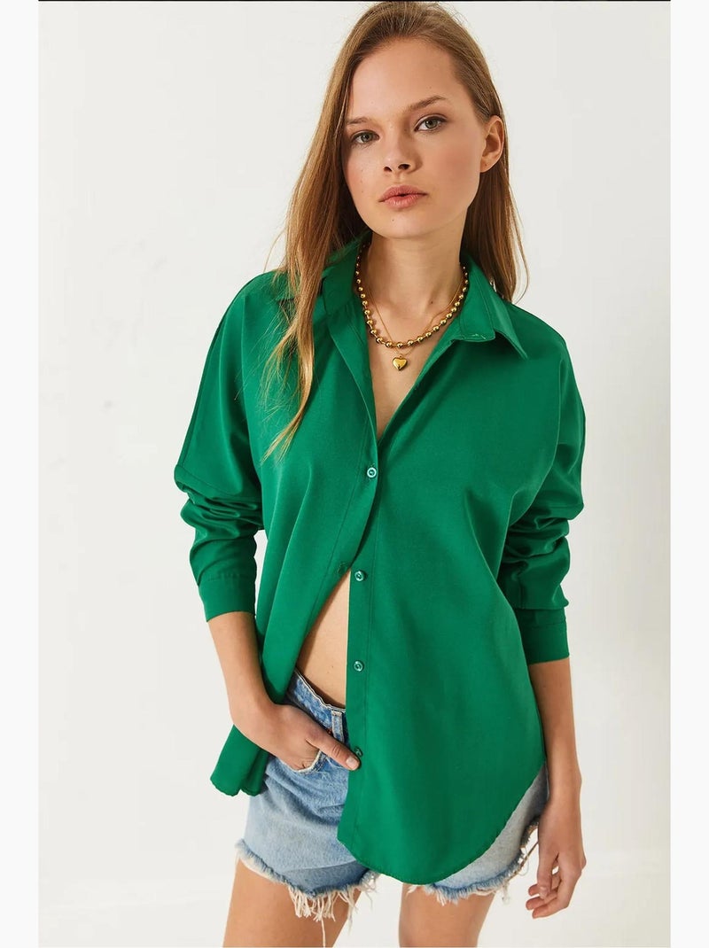 Chemise basique à manches longues et fermeture boutonnée lucci Vert émeraude - Kiabi